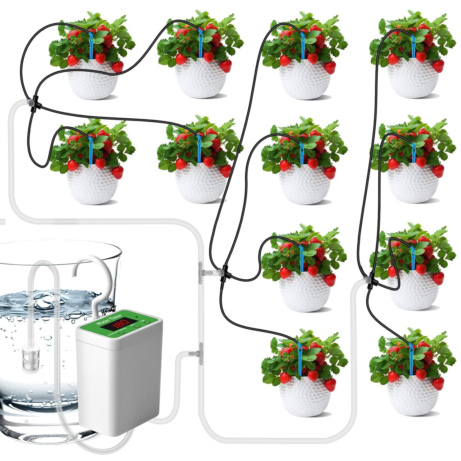 Kit d'arrosage goutte à goutte: avec port USB, affichage LED, rechargeable