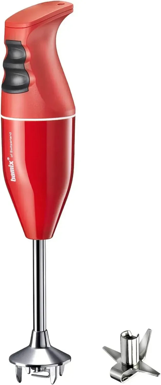 Mixeur plongeant Bamix Classic 140W, couteau inox, 2 vitesses, fabrication suisse, rouge/blanc