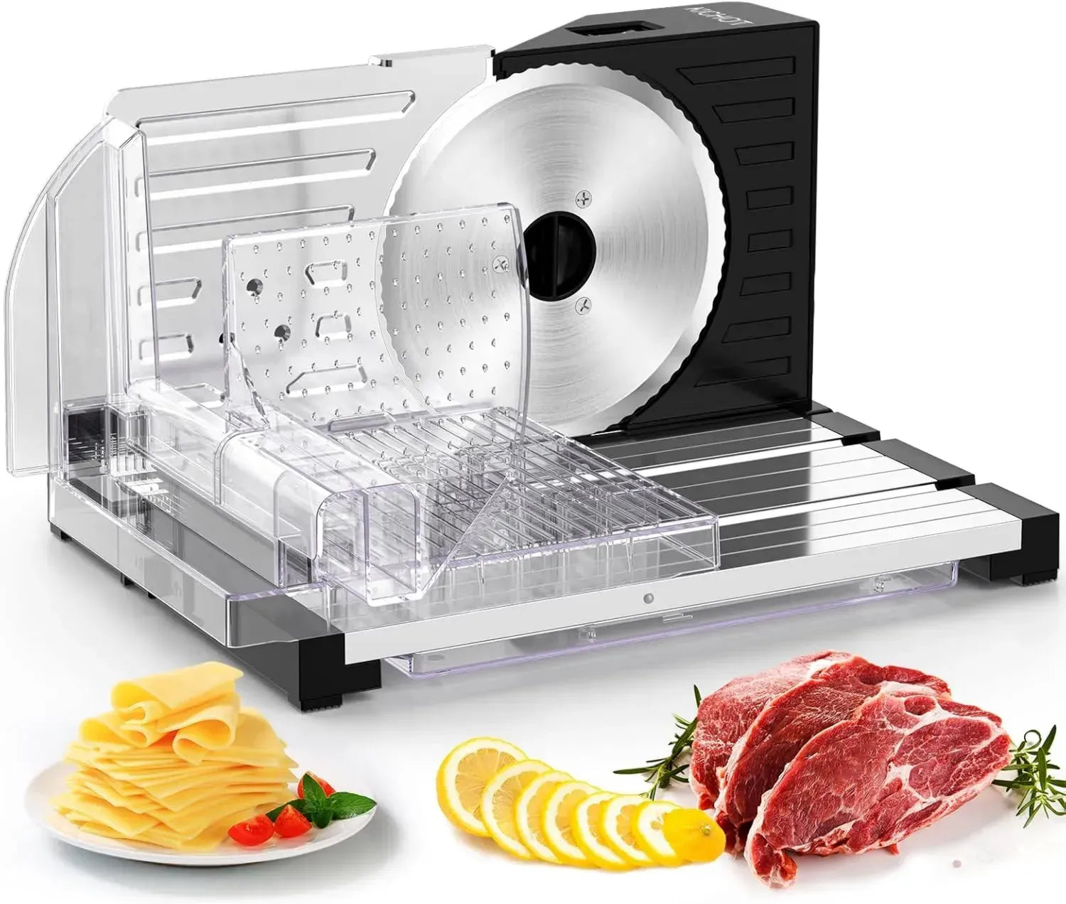 Trancheuse Électrique Multifonction pour Pain, Fromage et Charcuterie, Compacte et Pliable, Épaisseur Ajustable 0-18 mm, Sans BPA, Sécurité Renforcée, 160 W