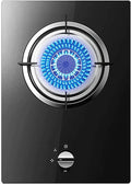 Plaque de Cuisson Gaz 4,8 KW avec Brûleur Triple Anneau en Verre Trempé Noir