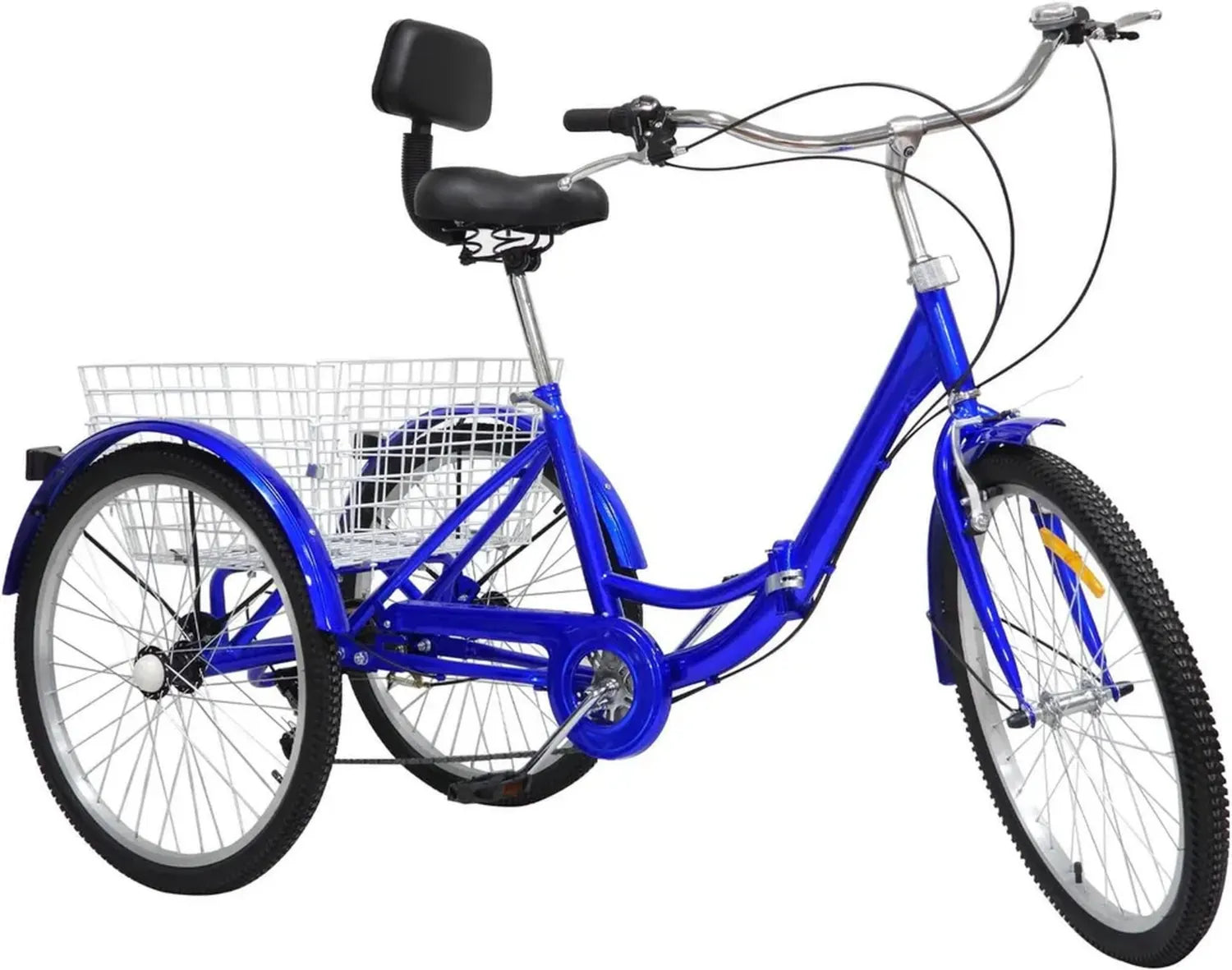 Tricycle Adulte Pliable 61 cm à 7 Vitesses avec Panier et Dossier, Idéal pour Loisirs, Shopping et Exercice