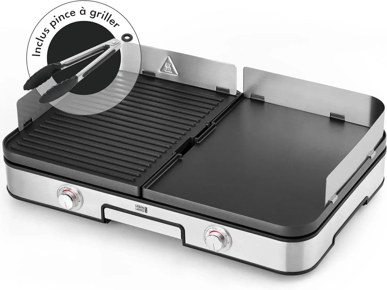 Plancha Électrique LEBENLANG 2400W - Avec Pince et Protection Antiprojections pour Intérieur & Extérieur