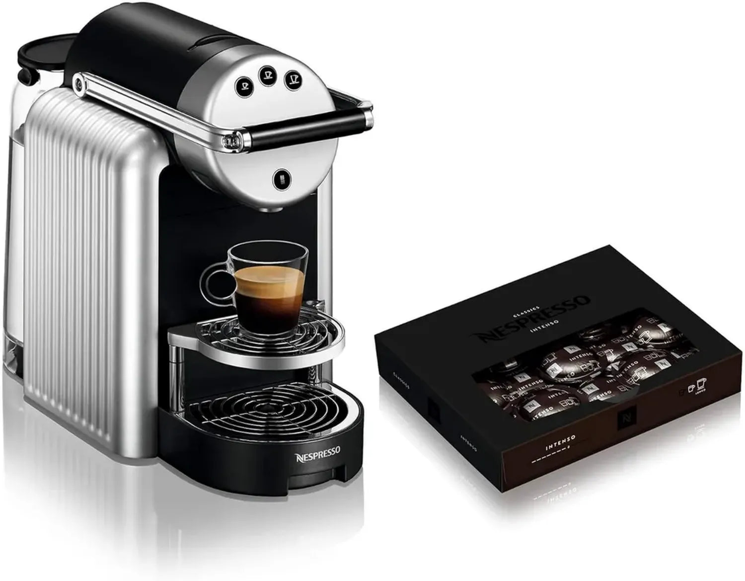 Machine à café professionnelle Nespresso Zenius avec 50 capsules – Idéale pour bureaux – Couleur argent