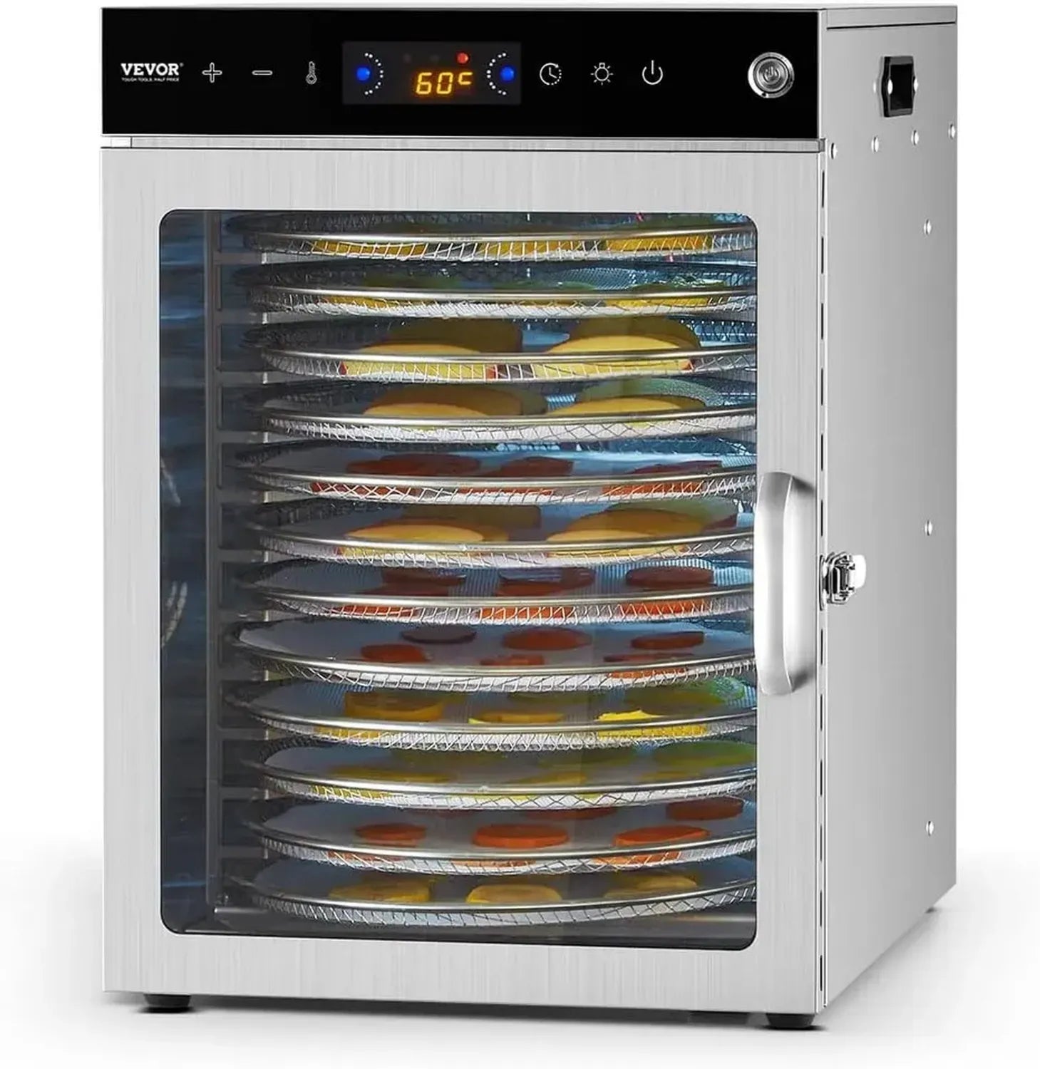 Déshydrateur Alimentaire VEVOR 800W, 12 Plateaux Inox, Température et Minuterie Ajustables, Idéal pour Viande, Fruits, Légumes et Herbes