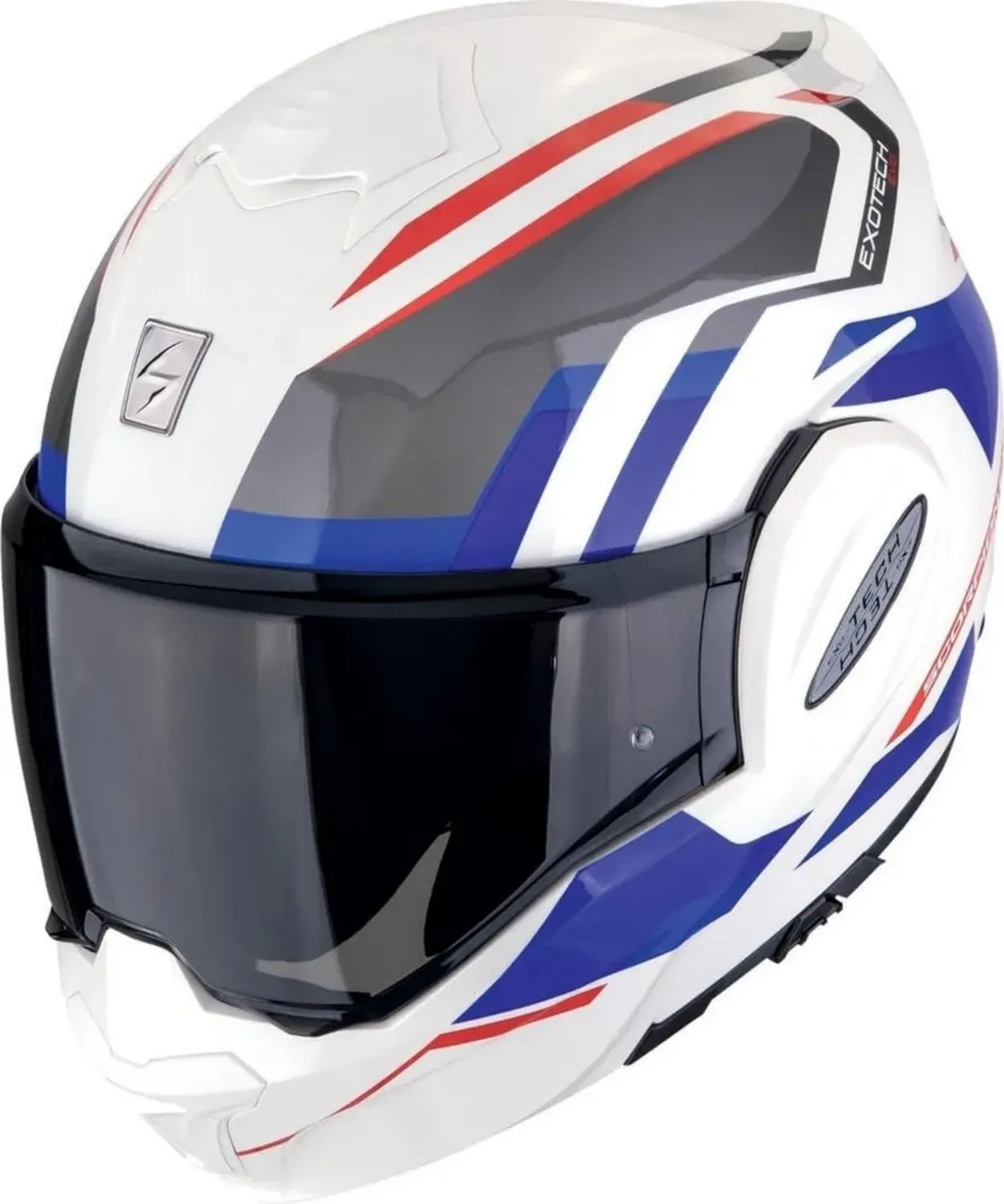 Casque Modulable Scorpion Exo-Tech Evo Furio Blanc Rouge Bleu, Taille L