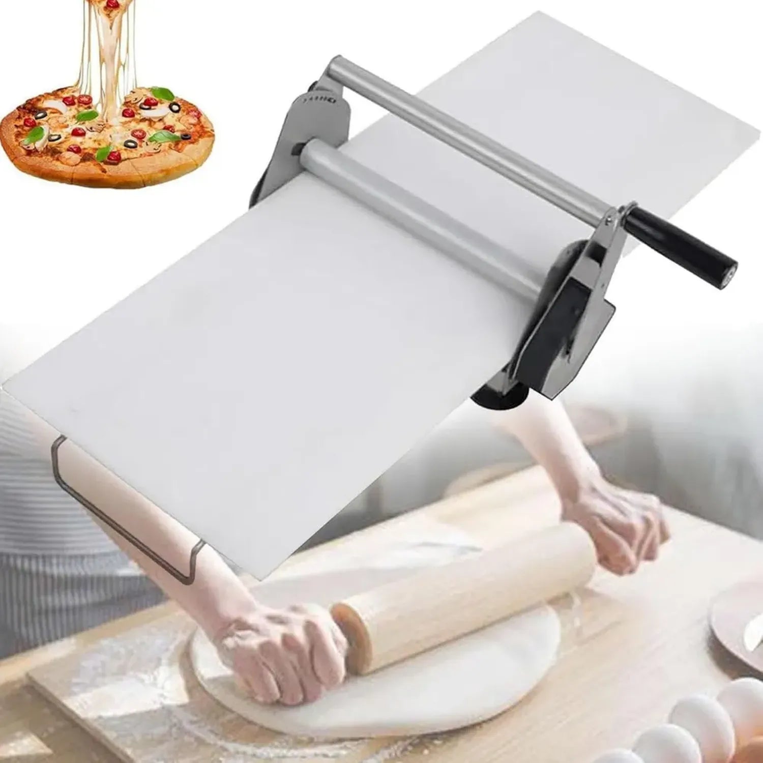 Machine à Pâtes Manuelle en Acier Inoxydable avec Planche Large, Épaisseur Réglable, Laminoir Pliable Professionnel pour Boulangerie et Pizza