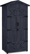 Armoire de Jardin Étanche MCombo en Bois Gris pour Balcon Extérieur, 74x99x193 cm