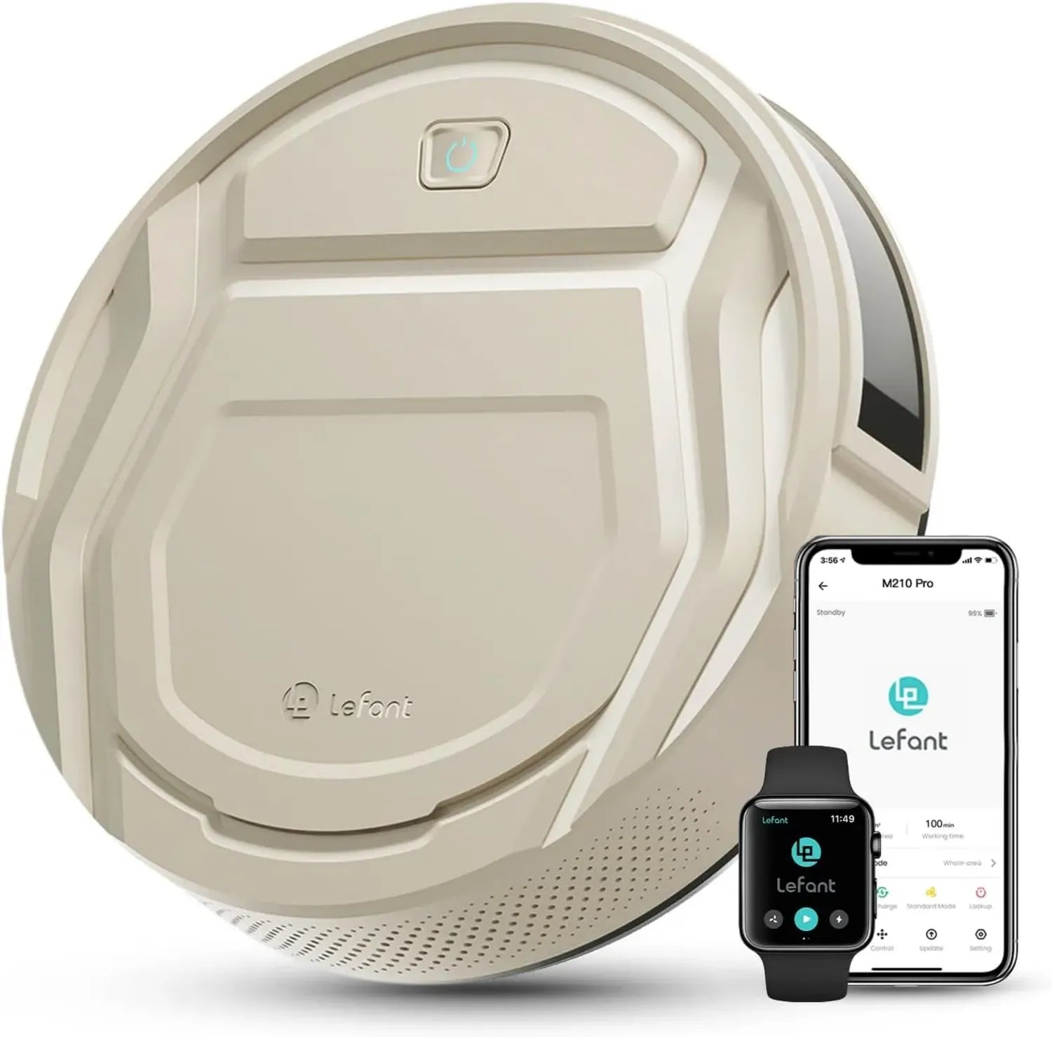 Aspirateur Robot Lefant 2200Pa Silencieux, Compatible WiFi/Bluetooth/Alexa, Autonomie 120min, Recharge Automatique, Parfait pour Animaux et Sols Durs, Modèle Champagne