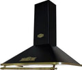 Hotte de Cuisine Murale Noire 90 cm, Design Rétro, Débit 910 m³/h, Poignée Bronze