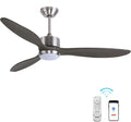Ventilateur de Plafond en Bois avec LED et Télécommande, 132 cm, 6 Vitesses, Rotation Réversible, Moteur Ultra-Silencieux Gris