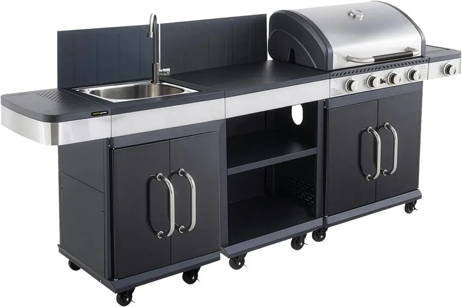 Ensemble modulable FIDGI 4 pour extérieur - Barbecue gaz 4 brûleurs avec housse, thermomètre, meuble et évier