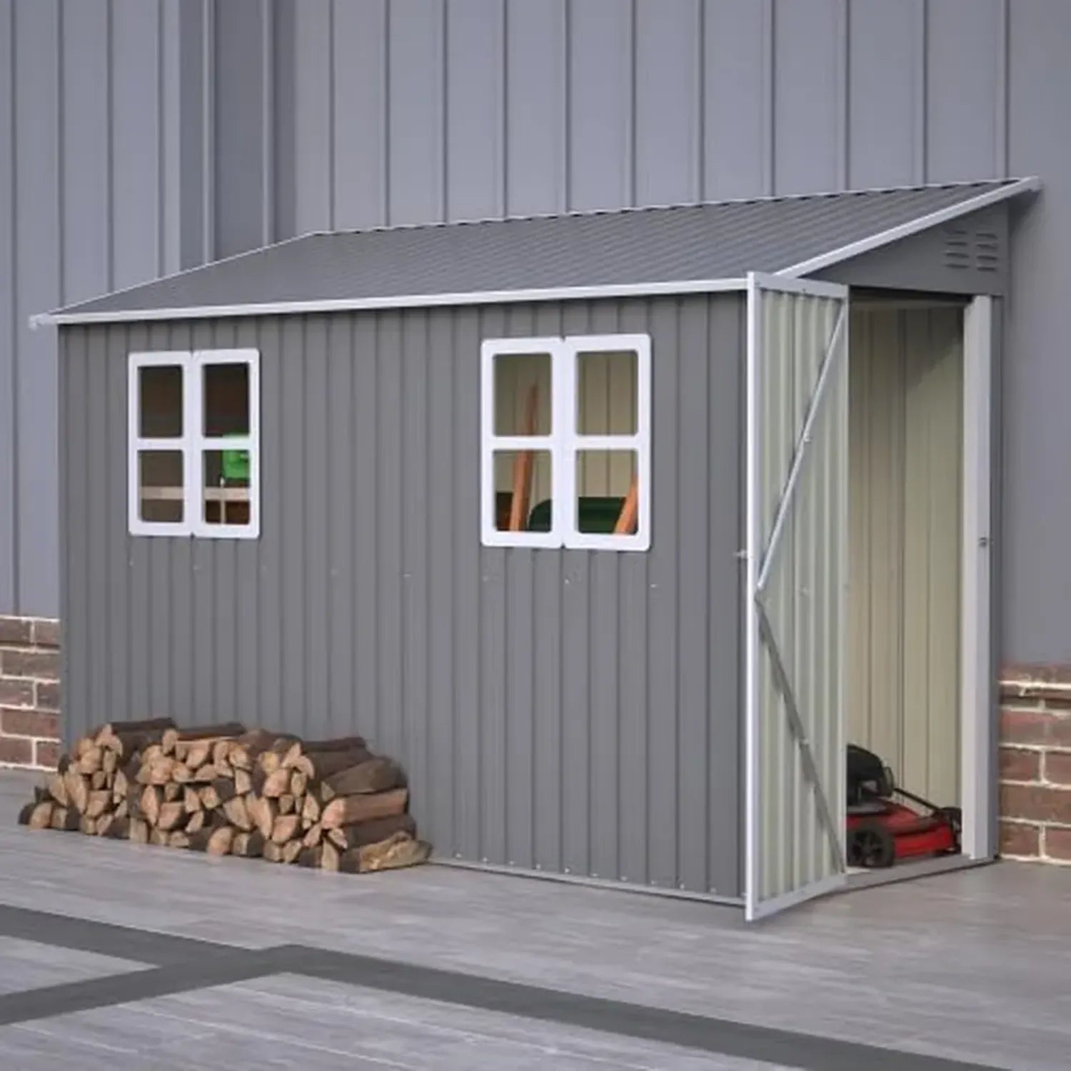 Abri de jardin en métal 1,2 x 3 m avec plancher, porte sécurisée et fenêtres, résistant aux intempéries