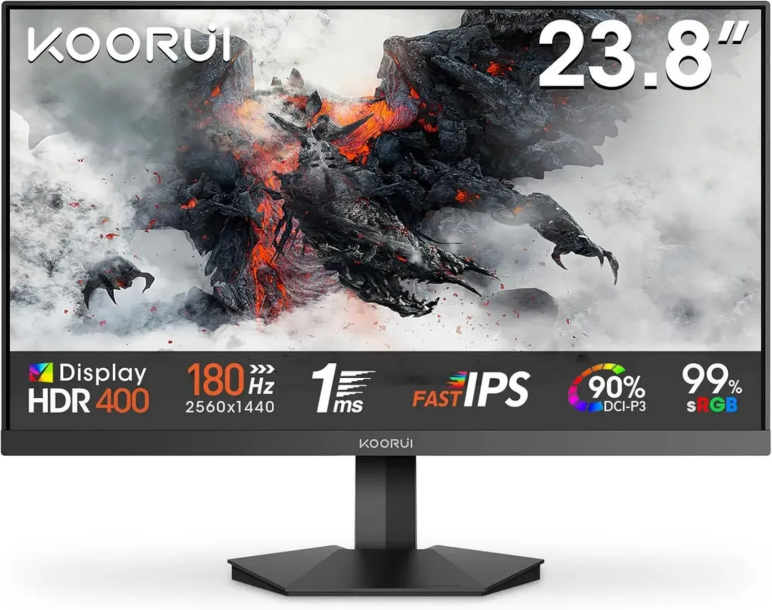 Moniteur Gaming 24'' KOORUI G2421V, 180Hz, Fast IPS, QHD, 1ms, HDR400, Adaptive Sync, VESA Compatible, HDMI/DP