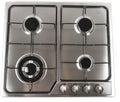 Plaque de cuisson à gaz 4 foyers inox 58 cm, compatible gaz naturel et propane
