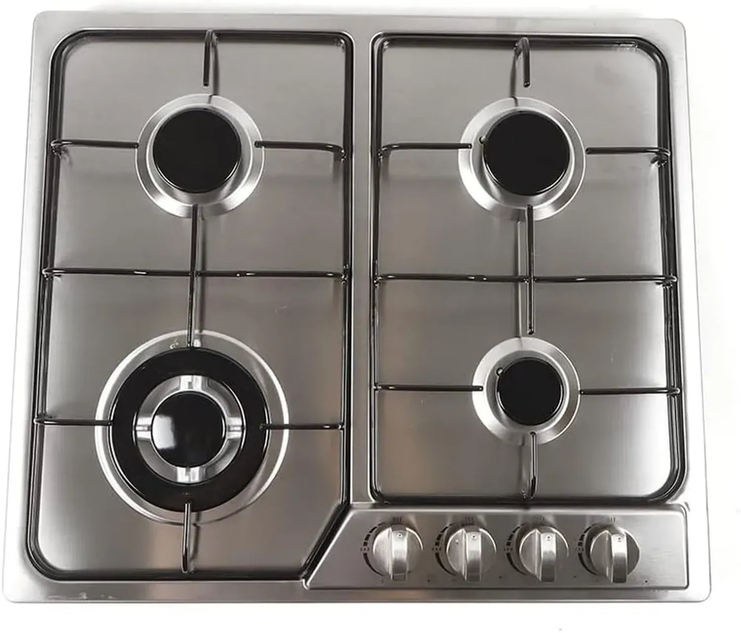 Plaque de cuisson à gaz 4 foyers inox 58 cm, compatible gaz naturel et propane