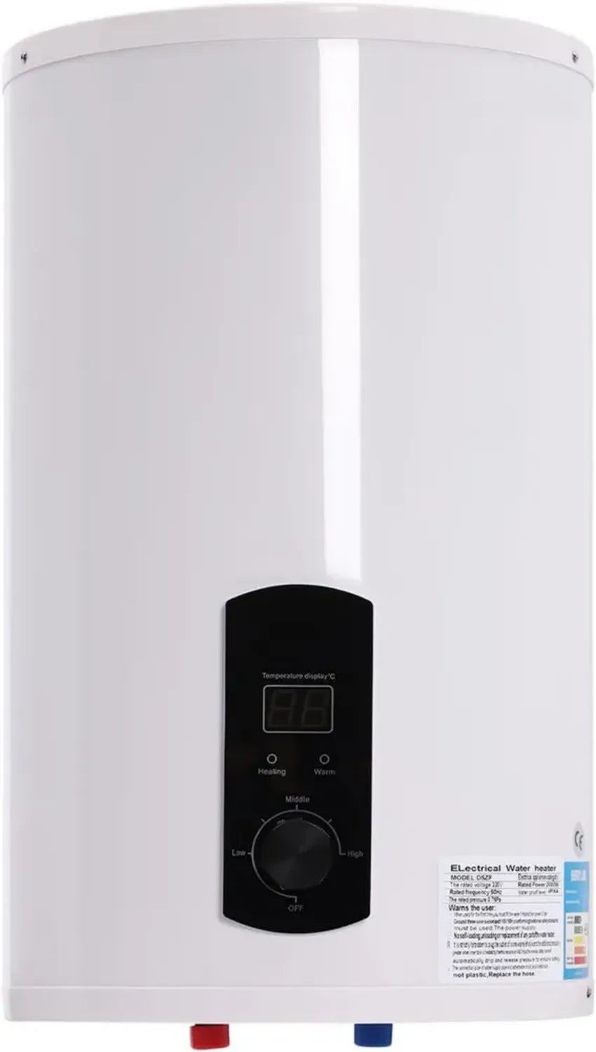 Chauffe-eau électrique mural 60L, 2000W, écran LED et thermomètre réglable pour salle de bains et cuisine