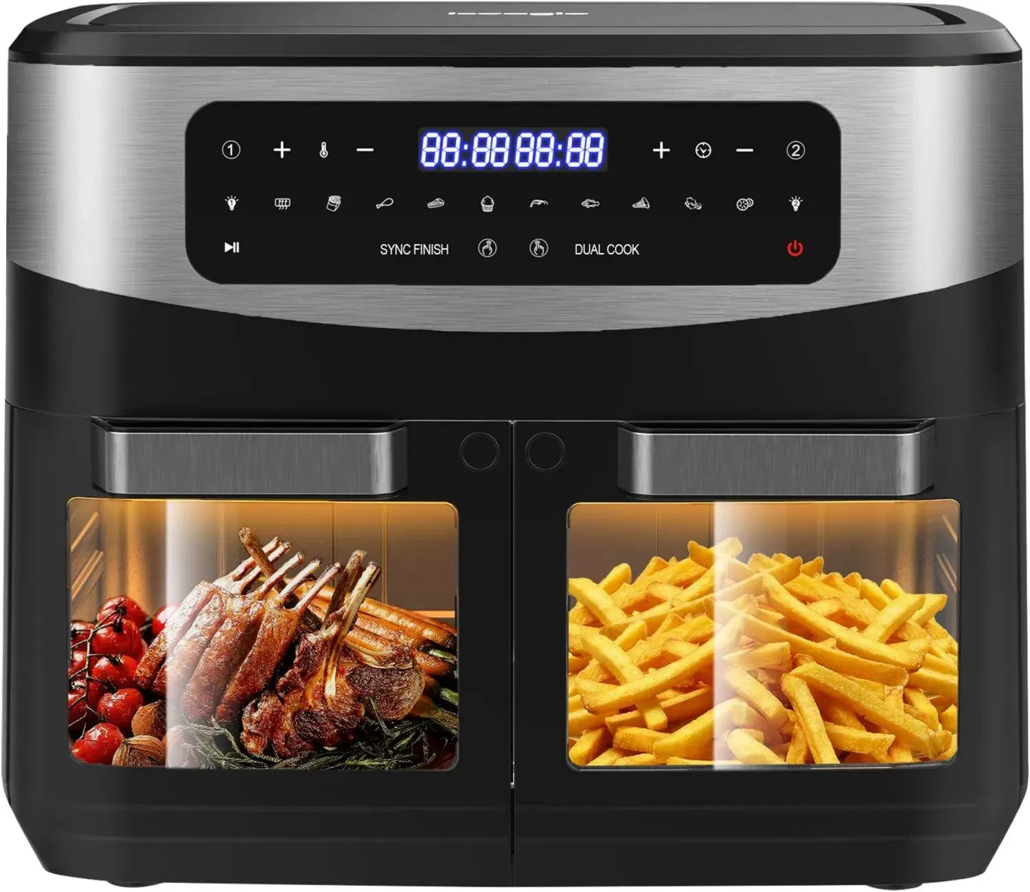 Friteuse à Air Chaud 12L Iceagle avec Écran LED, 10 Programmes, et Double Tiroirs Noirs